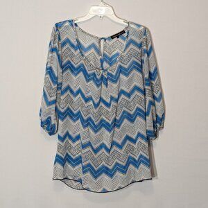 Women's "Heart Soul Plus" Teal/White Chevron, Sheer Chiffon Tunic; Size 1X